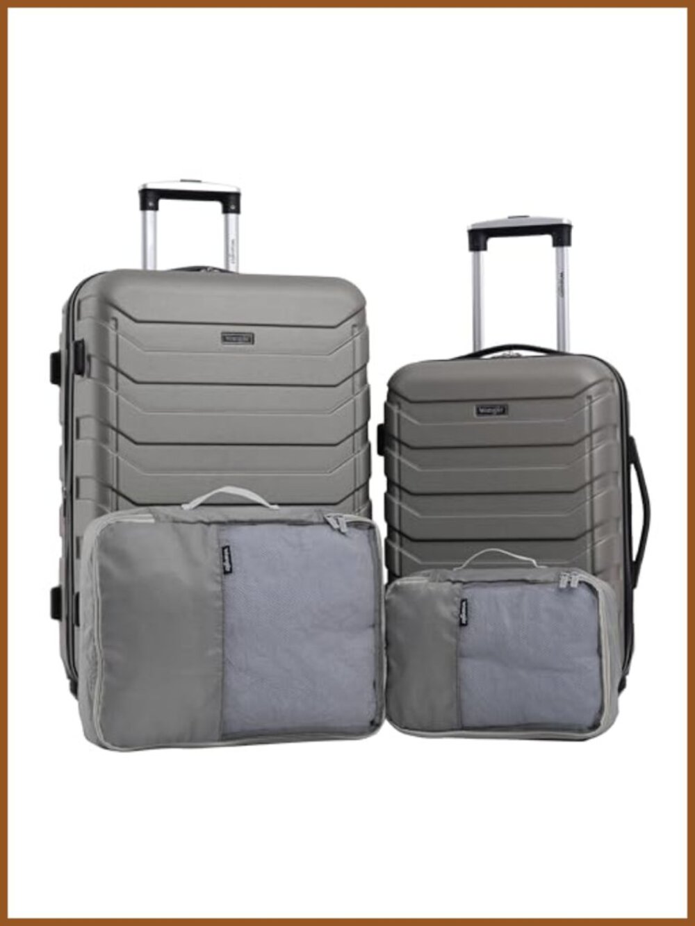 Wrangler 4 Piece Hardside Luggage Set with Packing Cubes Spinner Wheels